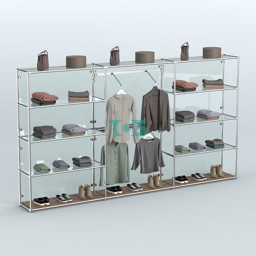 Торговая система ХРОМ (задняя стенка - стекло) 3600 мм с прозрачными полками и поручнями №6