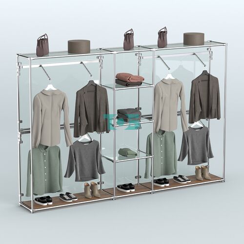 Торговая система ХРОМ (задняя стенка - стекло) 3030 мм с прозрачными полками и поручнями №8