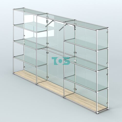 Торговая система ХРОМ (задняя стенка - стекло) 3600 мм с прозрачными полками и поручнями №9