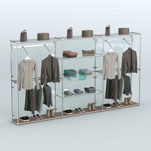 Торговая система ХРОМ (задняя стенка - стекло) 3600 мм с прозрачными полками и поручнями №10