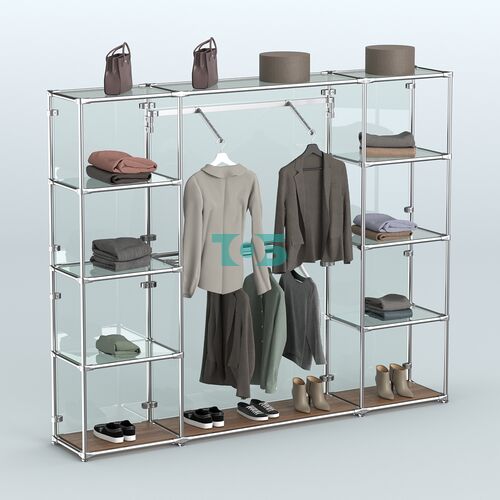 Торговая система ХРОМ (задняя стенка - стекло) 2430 мм с прозрачными полками и поручнями №11