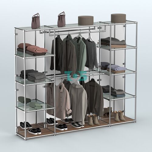 Торговая система ХРОМ (задняя стенка - зеркало) 2430 мм с прозрачными полками и поручнями №3