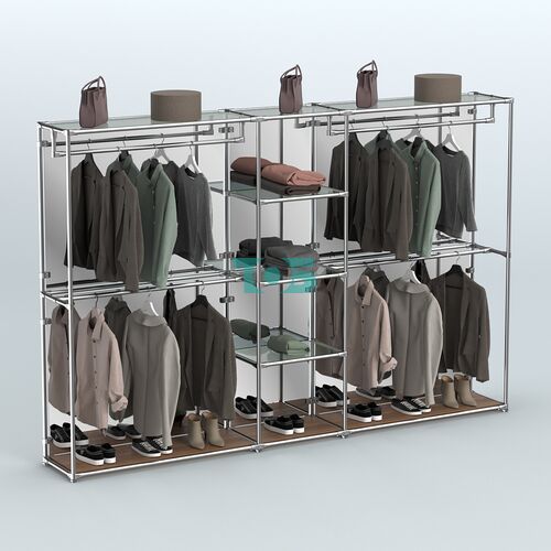 Торговая система ХРОМ (задняя стенка - зеркало) 3030 мм с прозрачными полками и поручнями №4