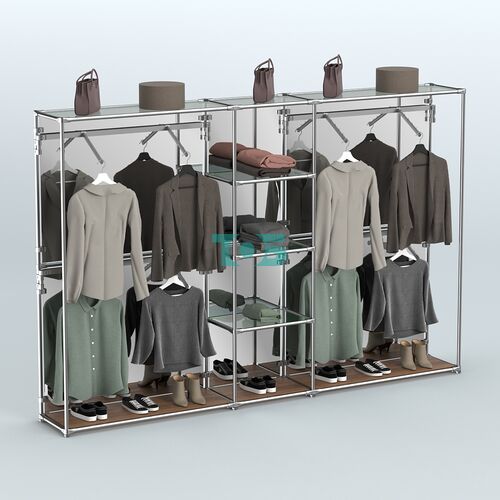 Торговая система ХРОМ (задняя стенка - зеркало) 3030 мм с прозрачными полками и поручнями №8