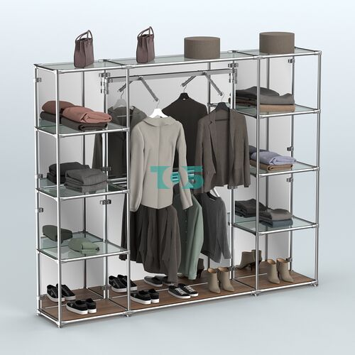 Торговая система ХРОМ (задняя стенка - зеркало) 2430 мм с прозрачными полками и поручнями №11