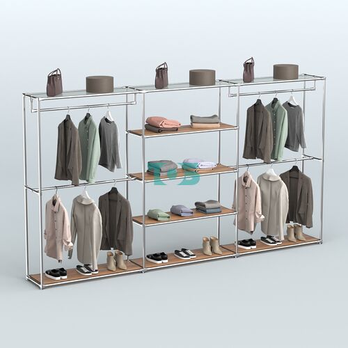 Торговая система ХРОМ без ДСП 3600 мм с полками ДСП и поручнями №2