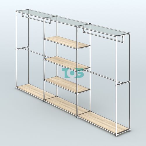 Торговая система ХРОМ без ДСП 3600 мм с полками ДСП и поручнями №2