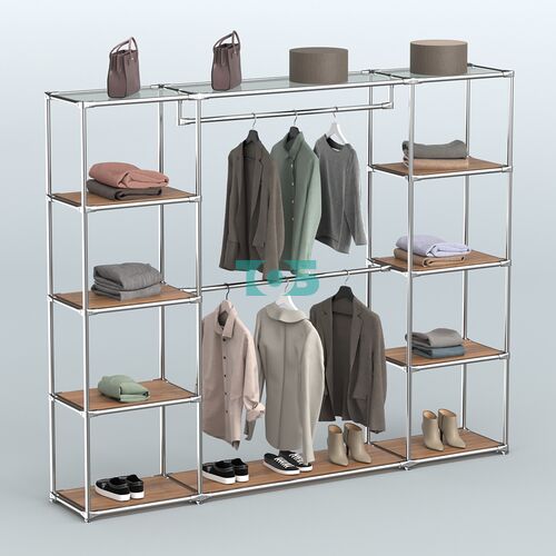 Торговая система ХРОМ без ДСП 2430 мм с полками ДСП и поручнями №3