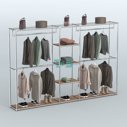 Торговая система ХРОМ без ДСП 3030 мм с полками ДСП и поручнями №4