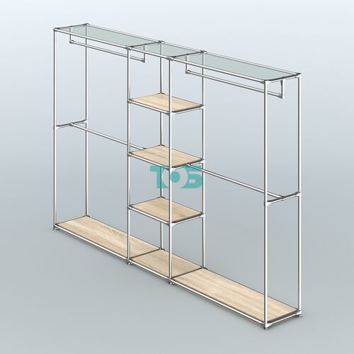 Торговая система ХРОМ без ДСП 3030 мм с полками ДСП и поручнями №4