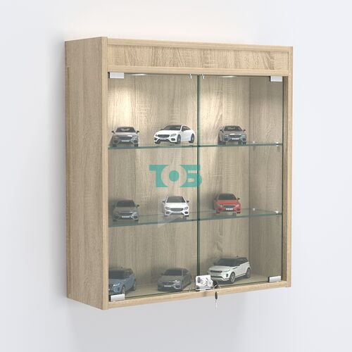 Витрина настенная №201-3А с прозрачными полками и фризом с подсветкой