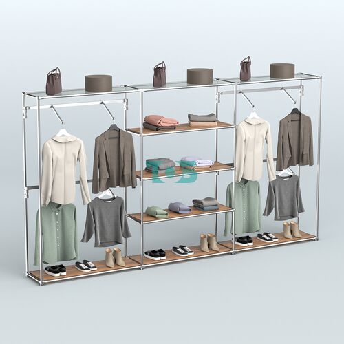 Торговая система ХРОМ без ДСП 3600 мм с полками ДСП и поручнями №5