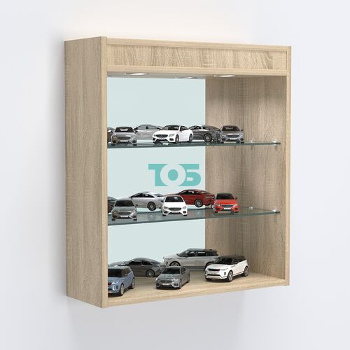 Витрина настенная №201-4Г открытая зеркальная с подсветкой