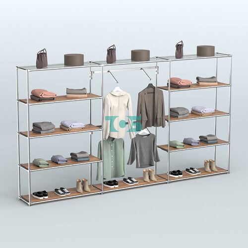 Торговая система ХРОМ без ДСП 3600 мм с полками ДСП и поручнями №6