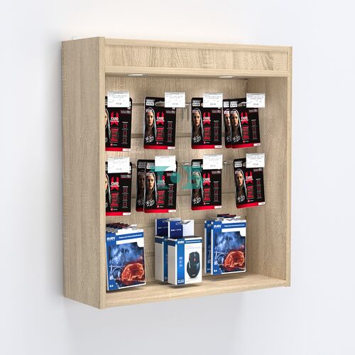 Витрина настенная №201-2В открытая с эконом панелью и подсветкой