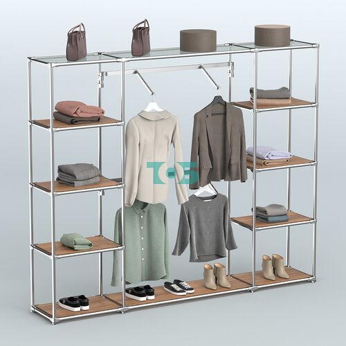 Торговая система ХРОМ без ДСП 2430 мм с полками ДСП и поручнями №7