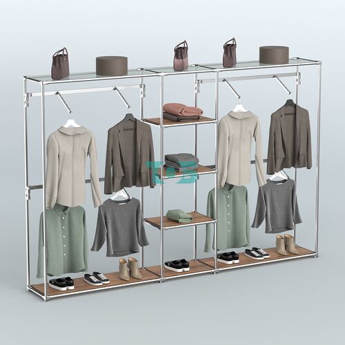 Торговая система ХРОМ без ДСП 3030 мм с полками ДСП и поручнями №8