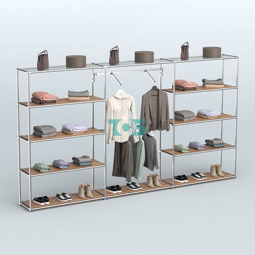 Торговая система ХРОМ без ДСП 3600 мм с полками ДСП и поручнями №9