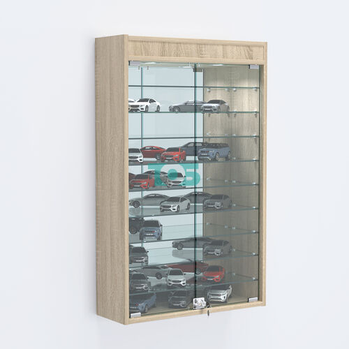 Витрина настенная №202-8А высокая с девятью полками, зеркалом и подсветкой