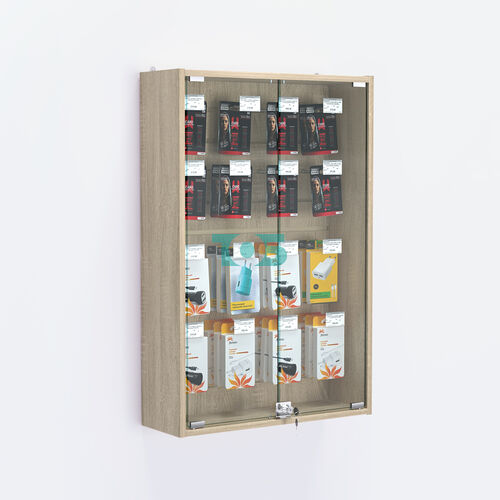 Витрина настенная №202-1Б с эконом панелью и стеклянными дверками