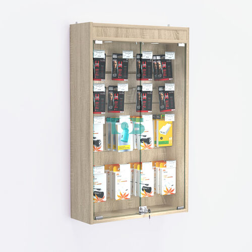 Витрина настенная №202-2Б с эконом панелью и верхней подсветкой