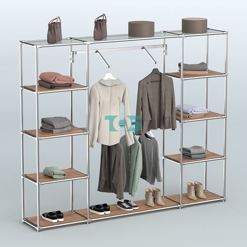 Торговая система ХРОМ без ДСП 2430 мм с полками ДСП и поручнями №11