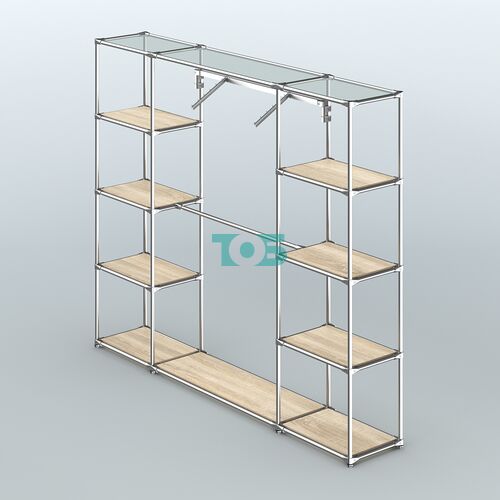 Торговая система ХРОМ без ДСП 2430 мм с полками ДСП и поручнями №11