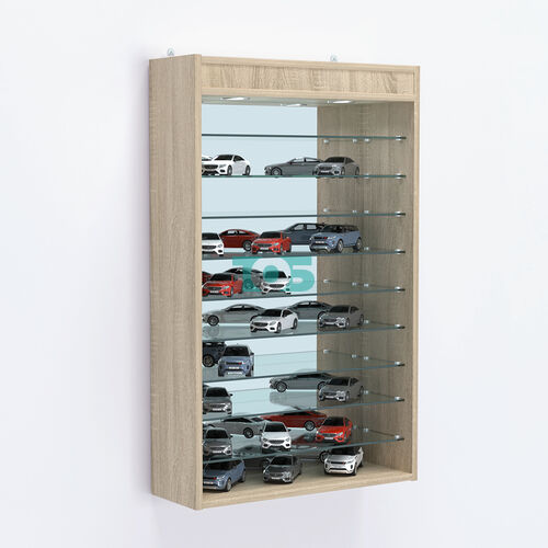 Витрина настенная №202-8Г открытая с девятью полками и зеркальной стенкой