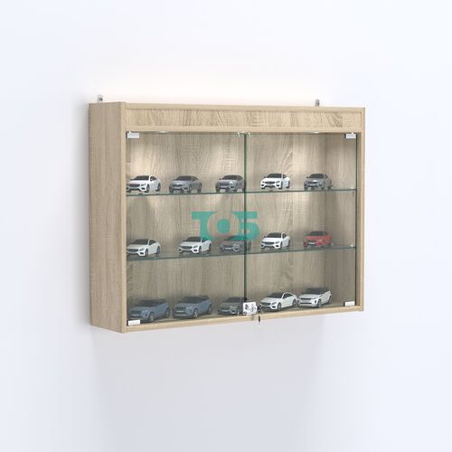 Витрина настенная №203-3А широкая с двумя полками и фризом