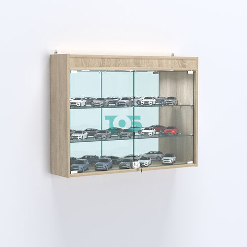 Витрина настенная №203-4А зеркальная с двумя широкими полками и фризом