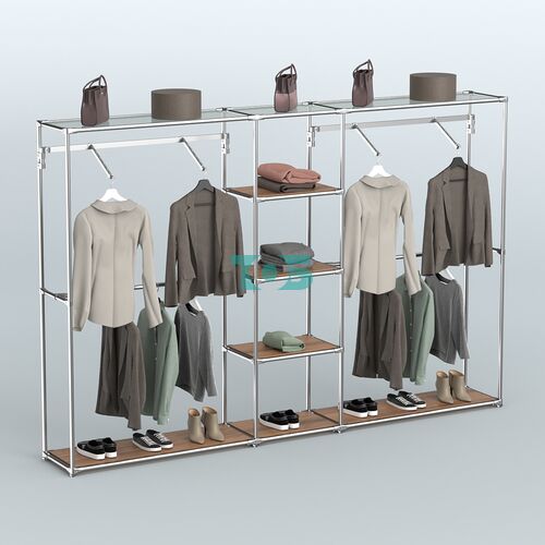 Торговая система ХРОМ без ДСП 3030 мм с полками ДСП и поручнями №12