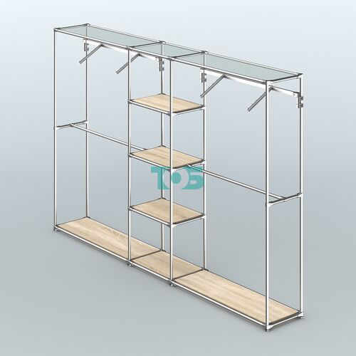 Торговая система ХРОМ без ДСП 3030 мм с полками ДСП и поручнями №12