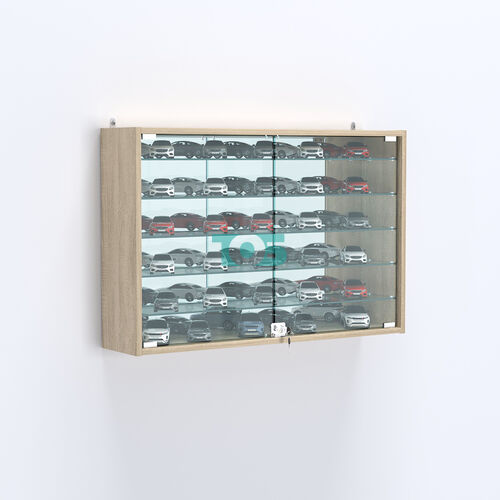 Витрина настенная №203-6А широкая зеркальная с пятью стеклянными полками