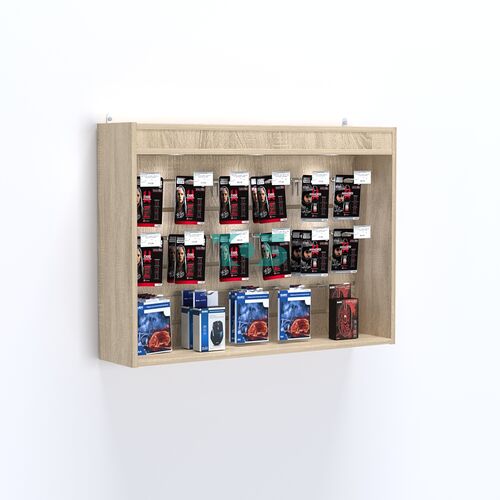 Витрина настенная №203-2В с эконом панелью и верхним фризом