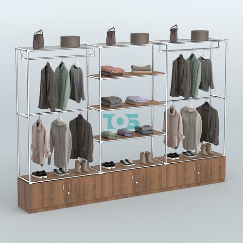 Торговая система ХРОМ без ДСП 3600 мм с тумбами Т21, полками ДСП и поручнями №2