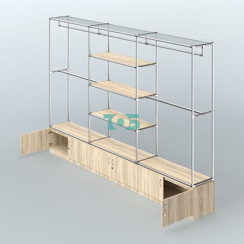 Торговая система ХРОМ без ДСП 3600 мм с тумбами Т21, полками ДСП и поручнями №2