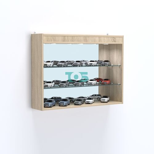 Витрина настенная №203-4Г зеркальная без дверей со стеклянными полками и верхней подсветкой