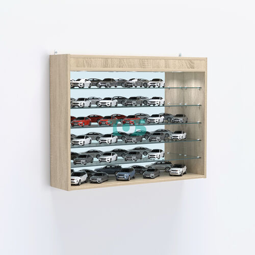 Витрина настенная №203-8Г открытая с пятью полками, зеркалом и подсветкой