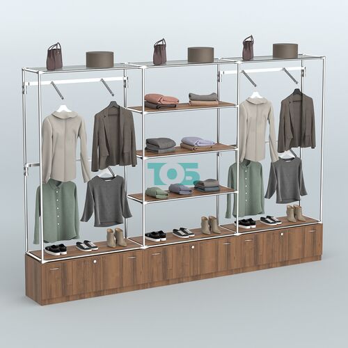 Торговая система ХРОМ без ДСП 3600 мм с тумбами Т11, полками ДСП и поручнями №3