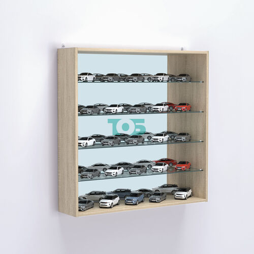 Витрина настенная №204-2Г открытая с прозрачными полками и зеркалом