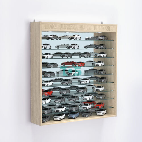 Витрина настенная №204-7Г открытая с фризом и девятью полками из стекла