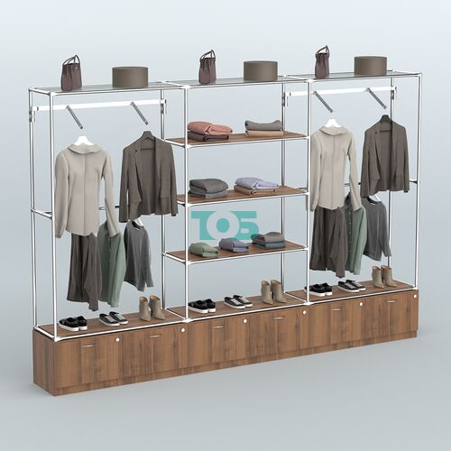 Торговая система ХРОМ без ДСП 3600 мм с тумбами Т15, полками ДСП и поручнями №6