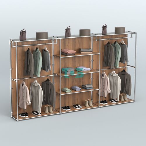 Торговая система ХРОМ (задняя стенка - ДСП) 3600 мм с полками ДСП и поручнями №2