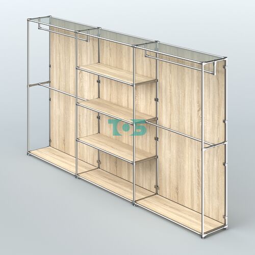 Торговая система ХРОМ (задняя стенка - ДСП) 3600 мм с полками ДСП и поручнями №2