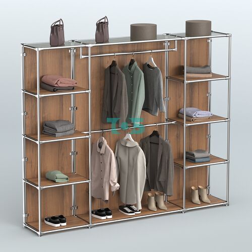 Торговая система ХРОМ (задняя стенка - ДСП) 2430 мм с полками ДСП и поручнями №3