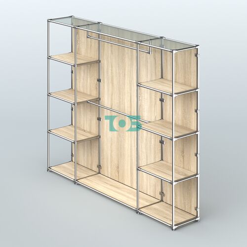 Торговая система ХРОМ (задняя стенка - ДСП) 2430 мм с полками ДСП и поручнями №3