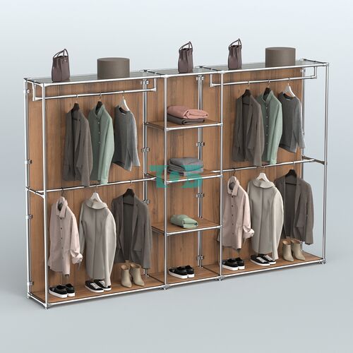 Торговая система ХРОМ (задняя стенка - ДСП) 3030 мм с полками ДСП и поручнями №4