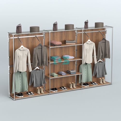 Торговая система ХРОМ (задняя стенка - ДСП) 3600 мм с полками ДСП и поручнями №5