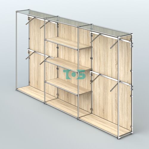 Торговая система ХРОМ (задняя стенка - ДСП) 3600 мм с полками ДСП и поручнями №5