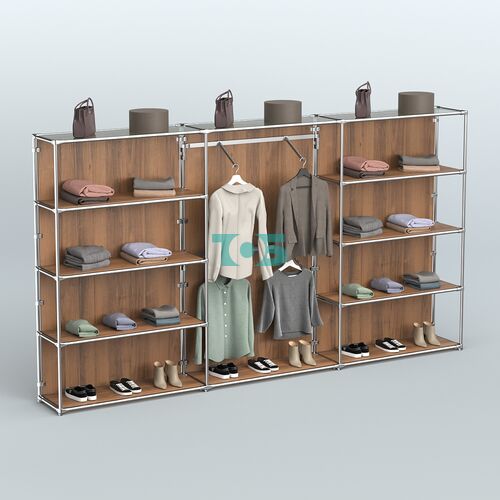 Торговая система ХРОМ (задняя стенка - ДСП) 3600 мм с полками ДСП и поручнями №6